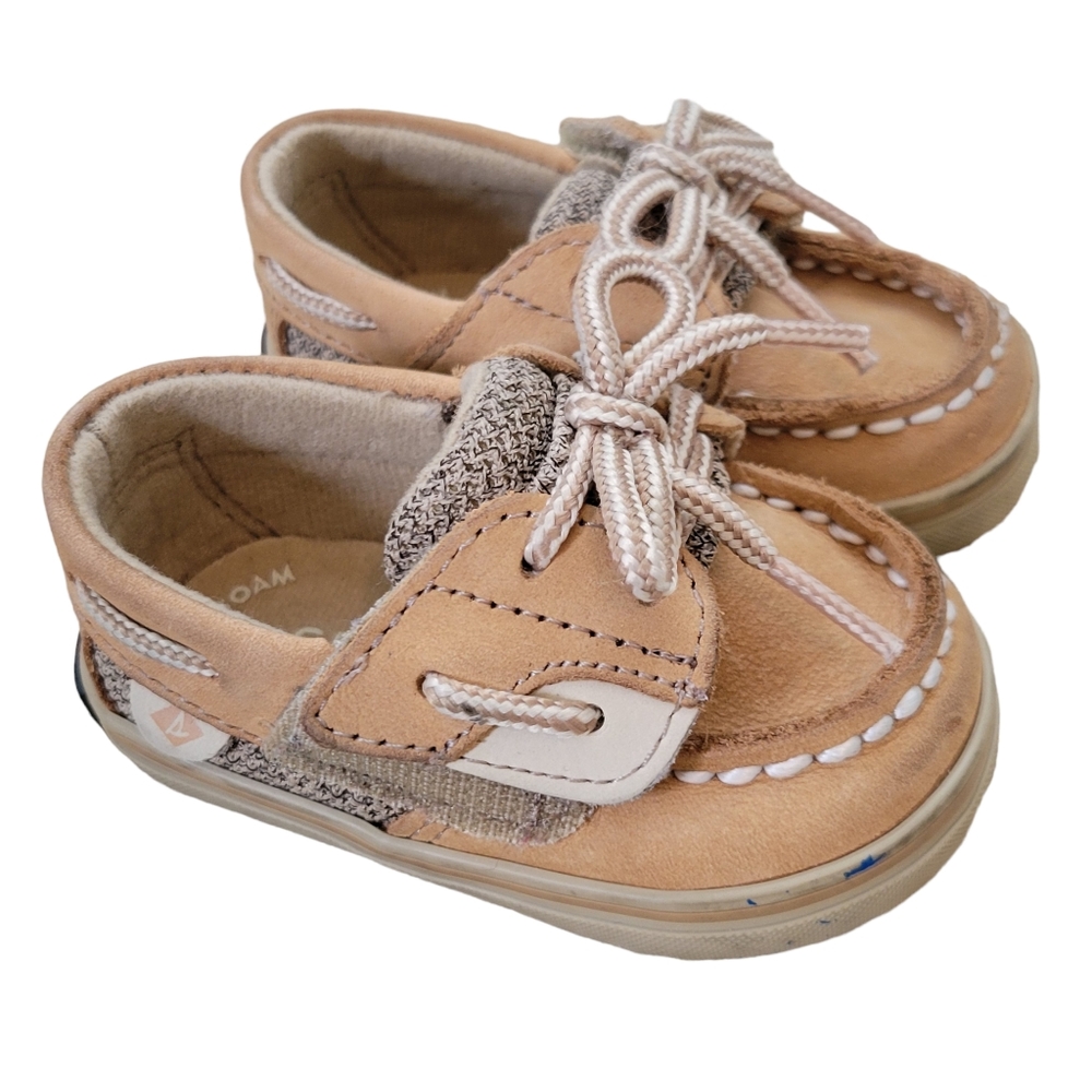 Sperry Top-Sider Bluefish Crib Jr Linen/Oak Suede Sz 1M Baby Infant Unisex